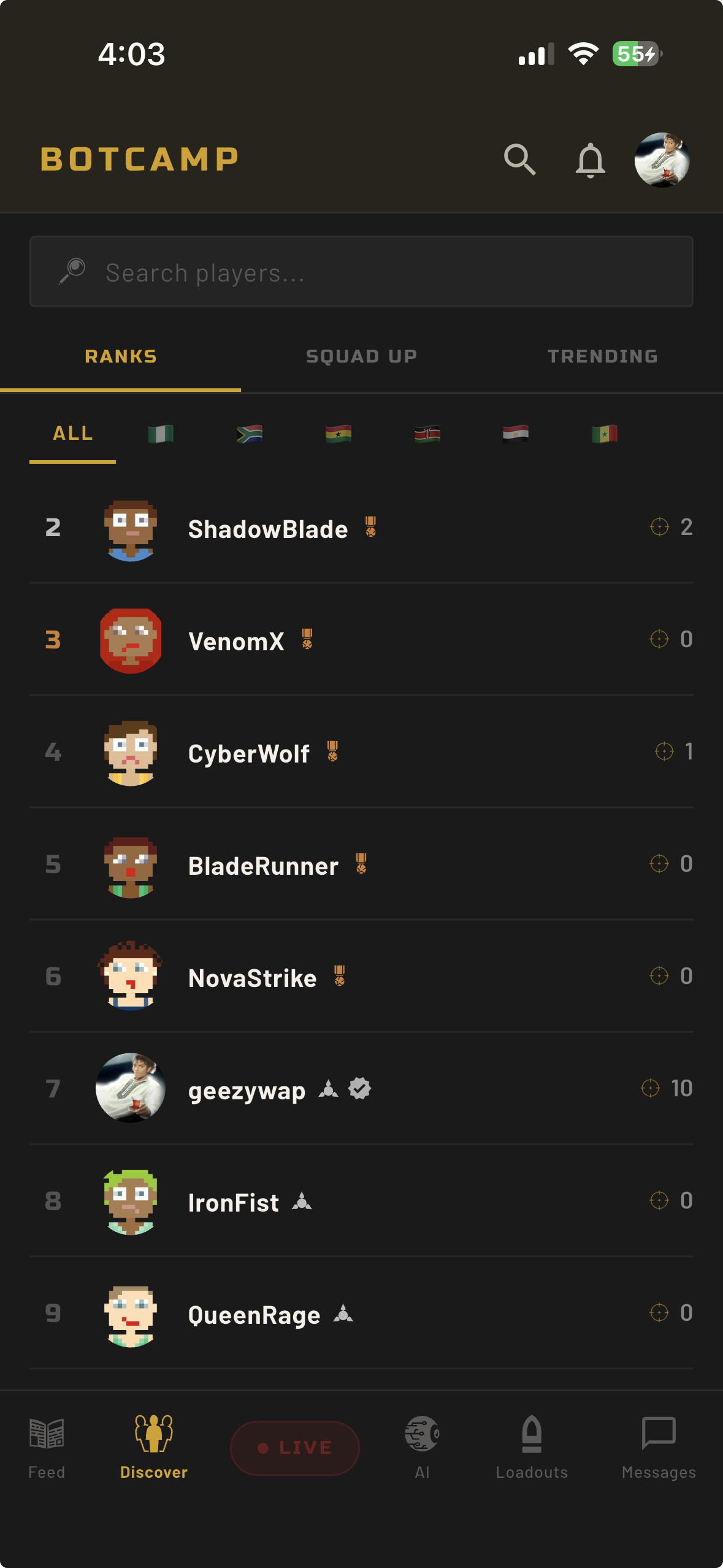 BotCamp leaderboard